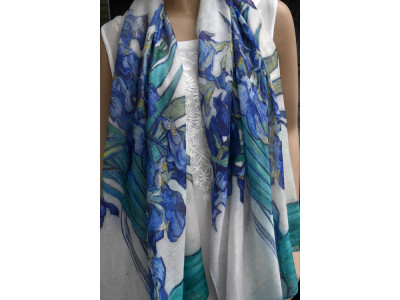 Dunne sjaal, inspiratie van Gogh, blauw, turquoise, groen, geel, wit