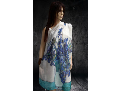 Dunne sjaal, inspiratie van Gogh, blauw, turquoise, groen, geel, wit