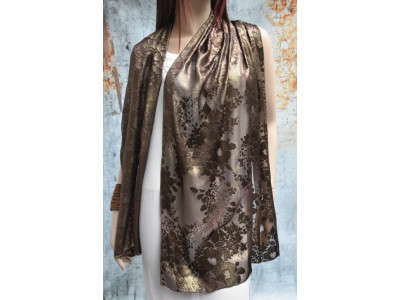 Doorzichtige bruin gouden sjaal met abstract bloemenmotief