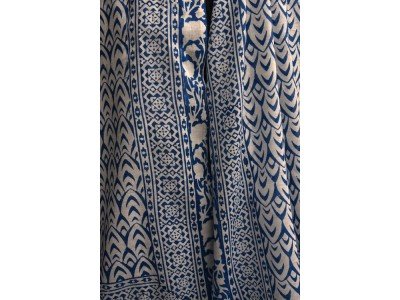 Katoenen sjaal of pareo, blauw en wit, originele blockprint