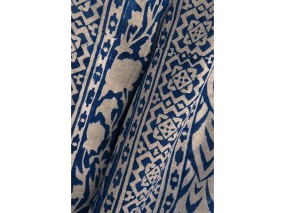 Katoenen sjaal of pareo, blauw en wit, originele blockprint