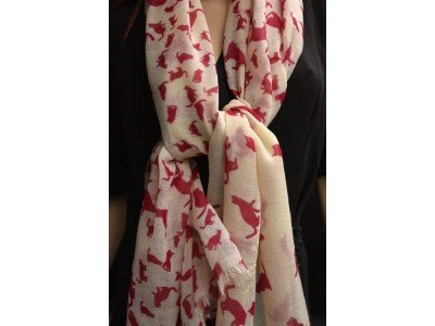 Wollen sjaal of stola, rode katten, offwhite