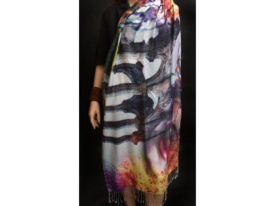 Silk pashmina sjaal met een oosters tafereel