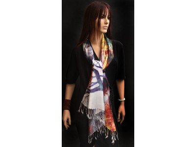 Silk pashmina sjaal met een oosters tafereel