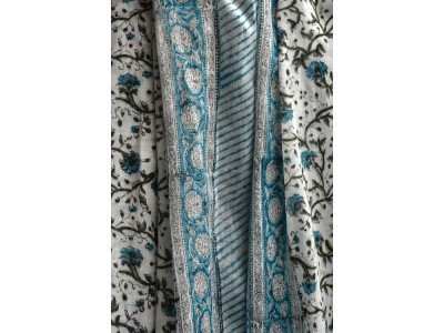 Katoenen sjaaltje met originele blockprint, turquoise, wit, zwart, groen