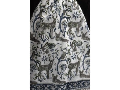 Katoenen sjaaltje met originele blockprint, blauw, groen, zwart, wit