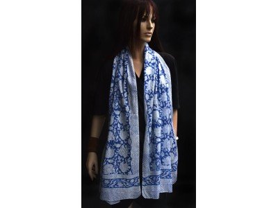 Katoenen origineel blockprintsjaaltje, blauw, wit