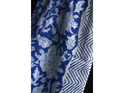 Katoenen origineel blockprintsjaaltje, blauw, wit