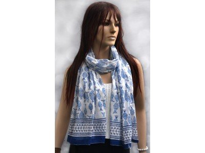 Origineel blockprintsjaaltje, blauw en wit