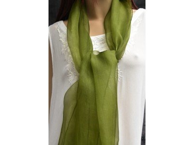 Elegante organza zijden sjaal, cardamom seed, donker groengeel