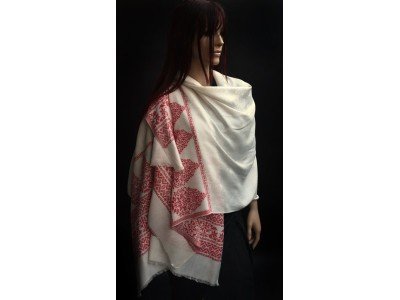 Wit en rood zijden sjaaltje, jacquard
