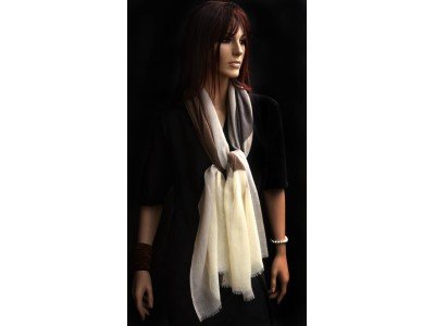 Wollen sjaal, bollen, taupe, offwhite