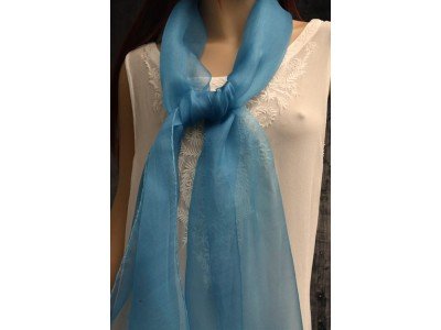 Elegante organza zijden sjaal, midnight, licht petrolblauw