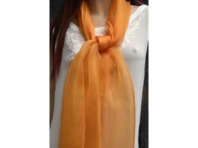 Elegante organza zijden sjaal, peach caramel, oranje